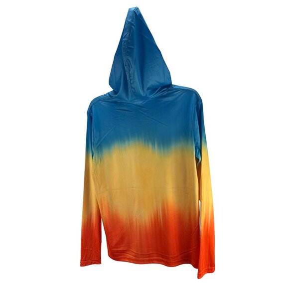 Uzzi Performance wear Tricolor Hoodie M 10-12 Blue Yellow Orange UPF 30+ NWT - Picture 5 of 10